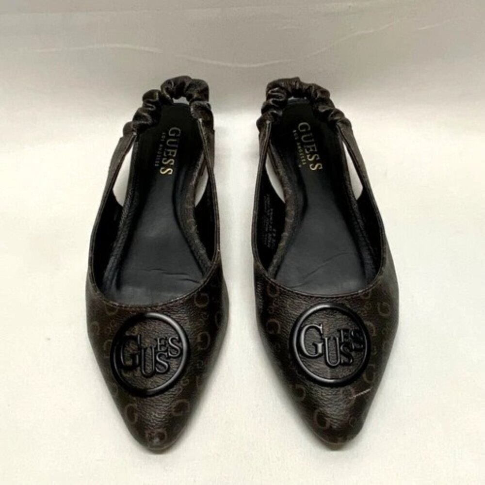 Guess‎ GFMarnie Slingback Flats Women's 6.5 Brown Black Logo Pointed Toe Shoes